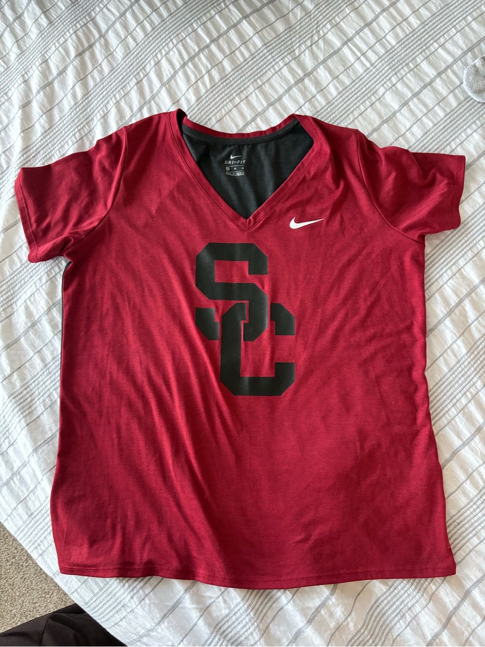 Nike Women's Red V-Neck Athletic Jersey with Black SC Logo